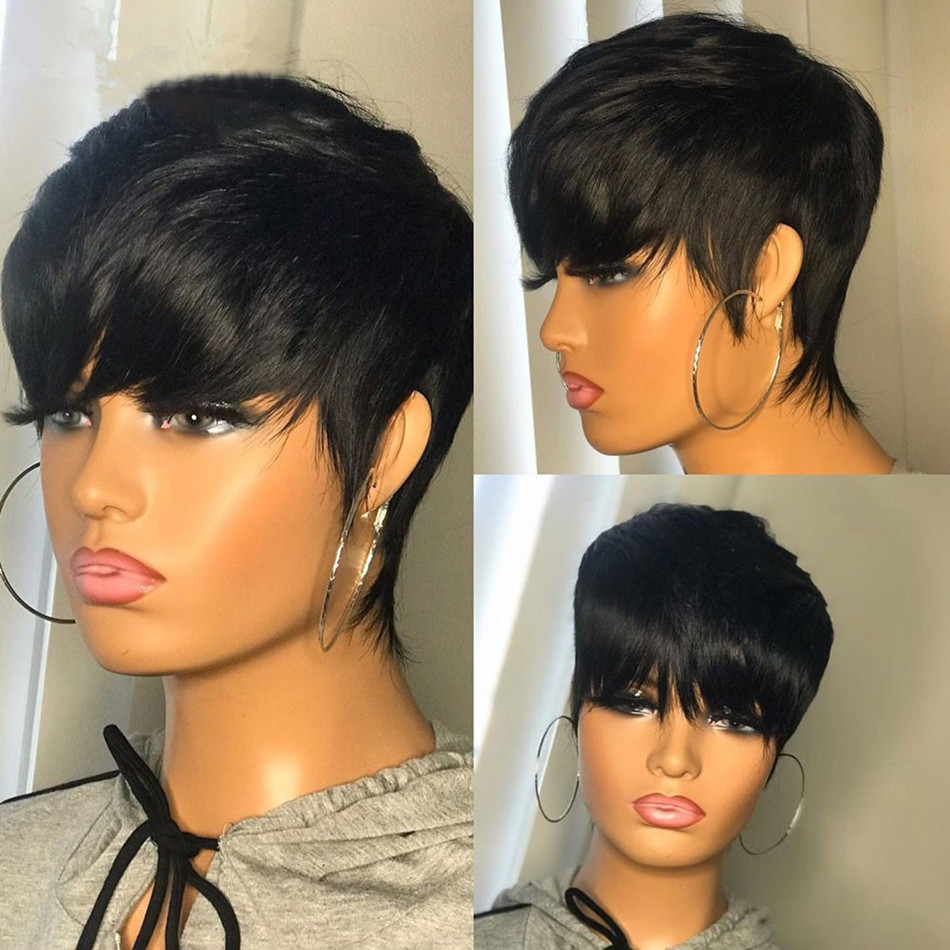 Ngắn Tóc Tóc Giả Pixie Cắt Thẳ - đánh giá và giá Short Pixie Cut Wig Human Hair Cheap