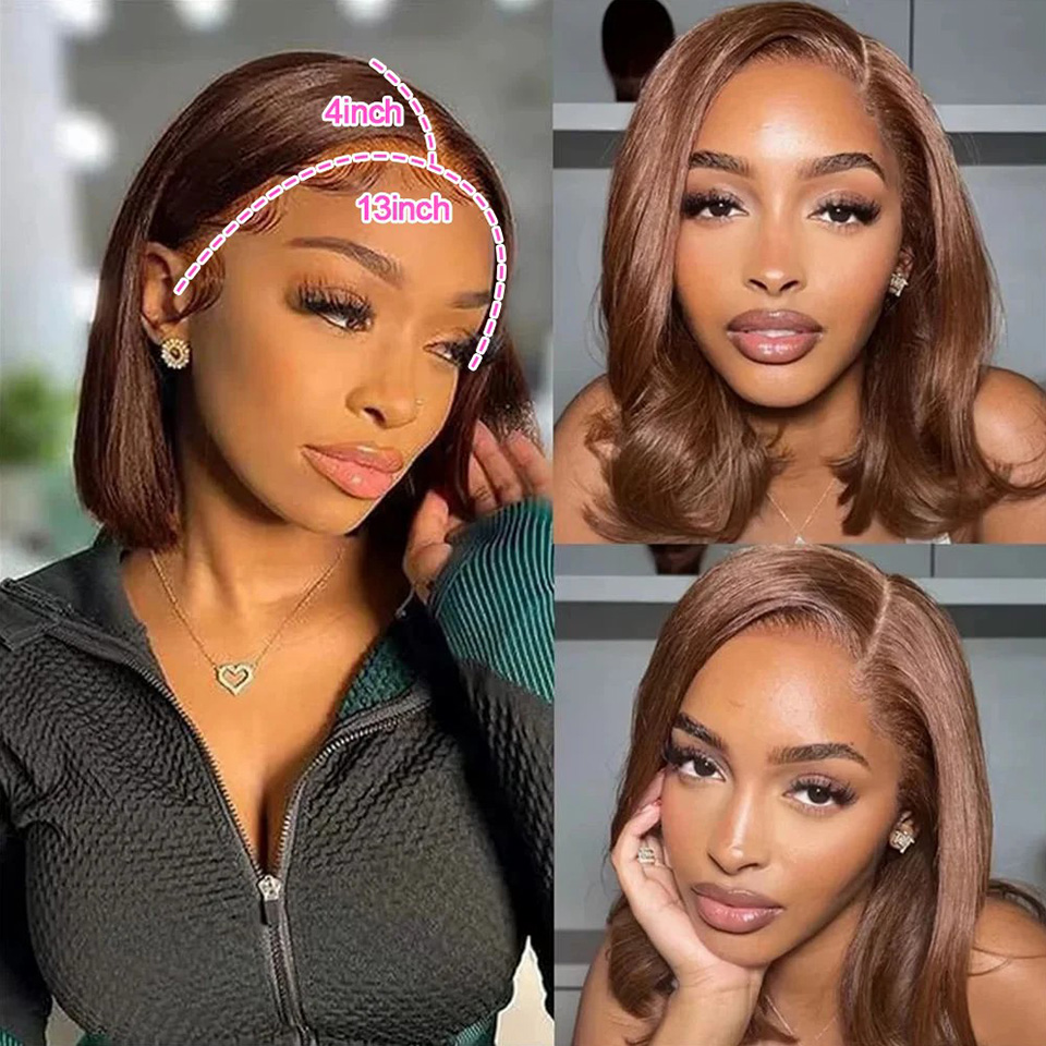 13X4 Chocolate Brown Straight  - đánh giá và giá Glueless Wear And Go Human Hair Wig