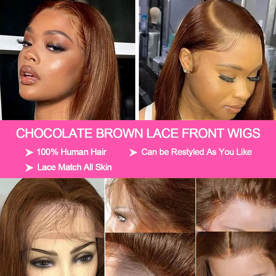 13X4 Chocolate Brown Straight  - đánh giá và giá Glueless Wear And Go Human Hair Wig