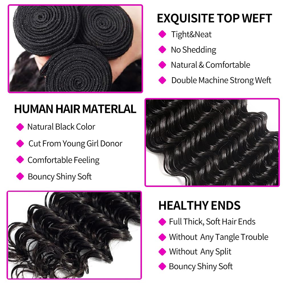Deep Wave Human Hair Bundles w - đánh giá và giá Deep Wave 3 Bundles With Closure