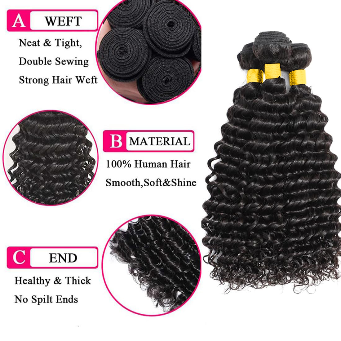 Deep Wave Human Hair Bundles w - đánh giá và giá Deep Wave 3 Bundles With Closure