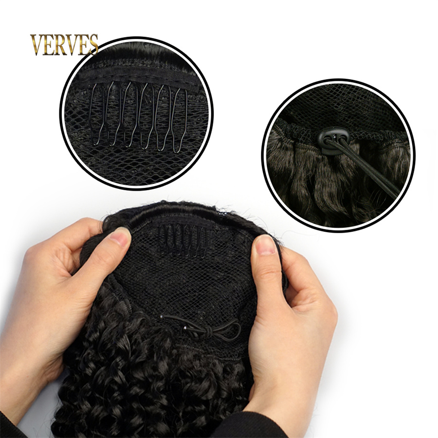 VERVES Tổng Hợp Dây Rút Phồng  - đánh giá và giá Drawstring Afro Curly Puff Ponytail