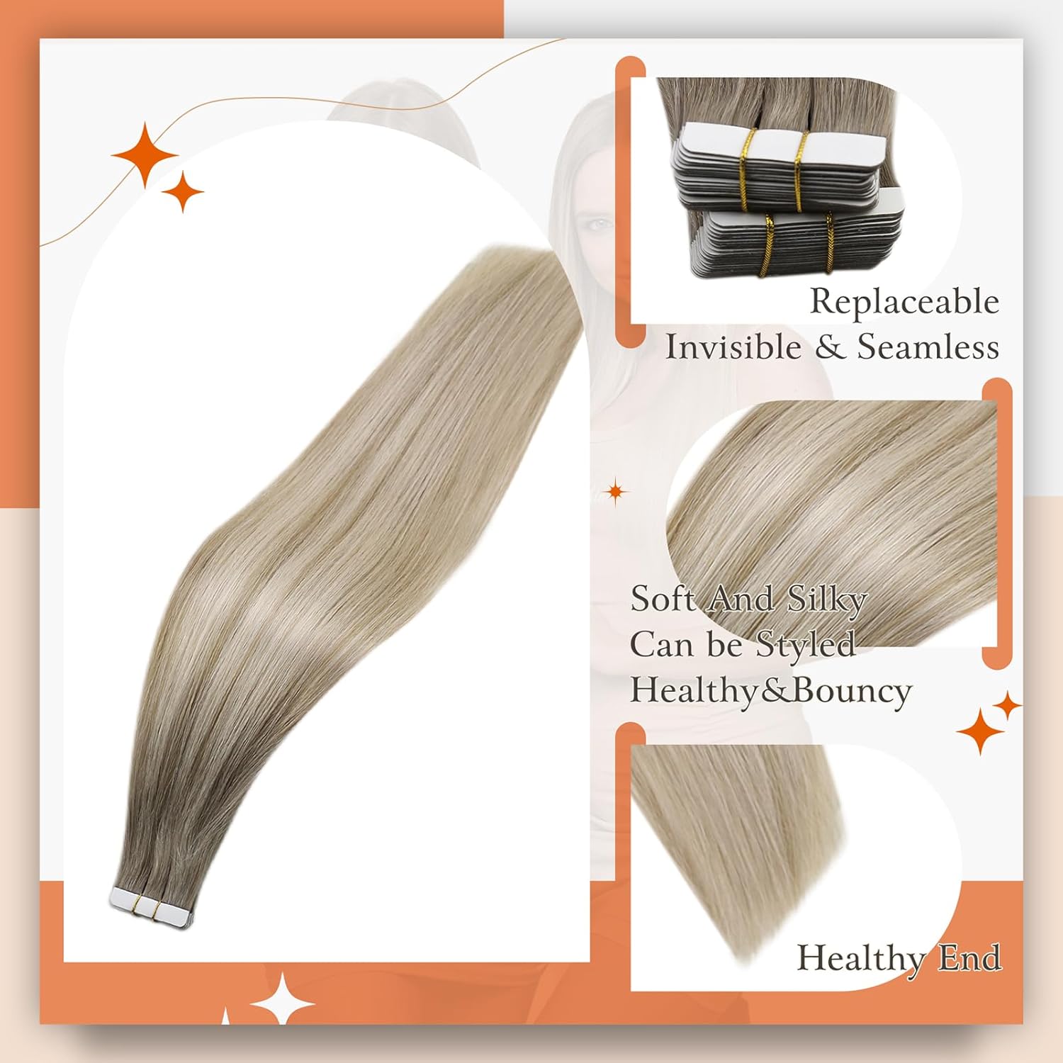 Full Shine Tape In Human Hair  - đánh giá và giá Invisible Tape In Extensions Real Hair