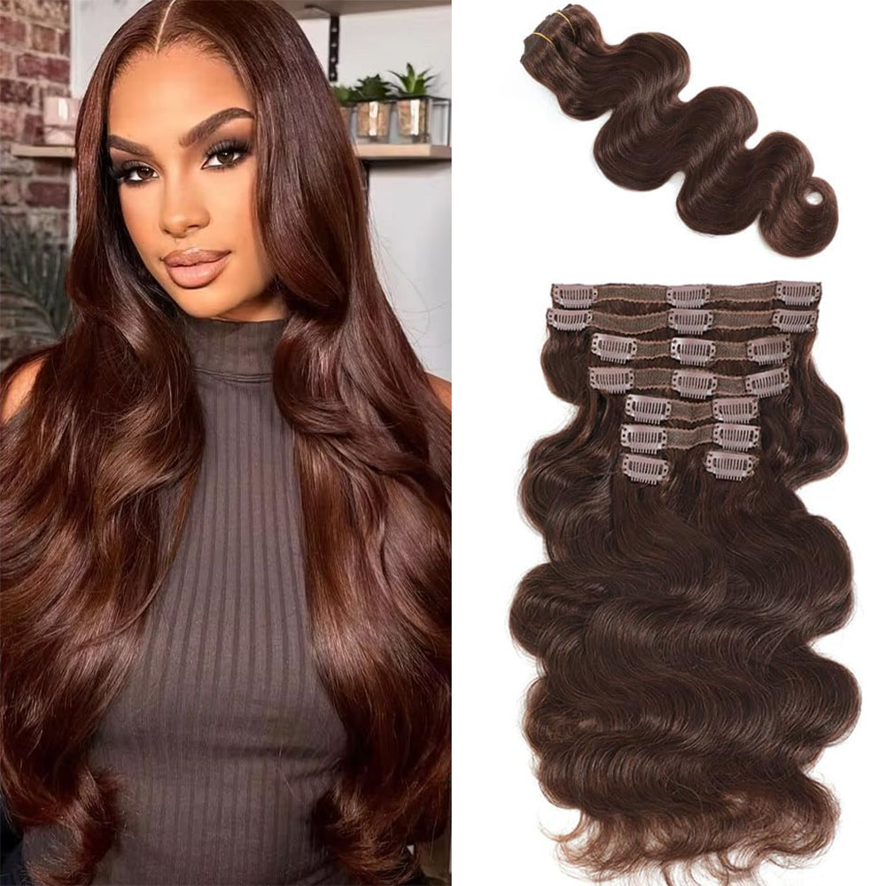 #4 Chocolate Brown Body Wave C - đánh giá và giá Seamless Clip In Hair Extensions Human Hair