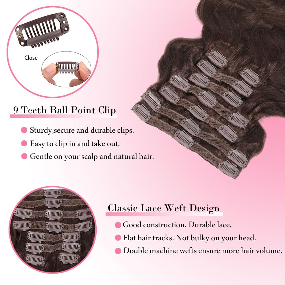 #4 Chocolate Brown Body Wave C - đánh giá và giá Seamless Clip In Hair Extensions Human Hair
