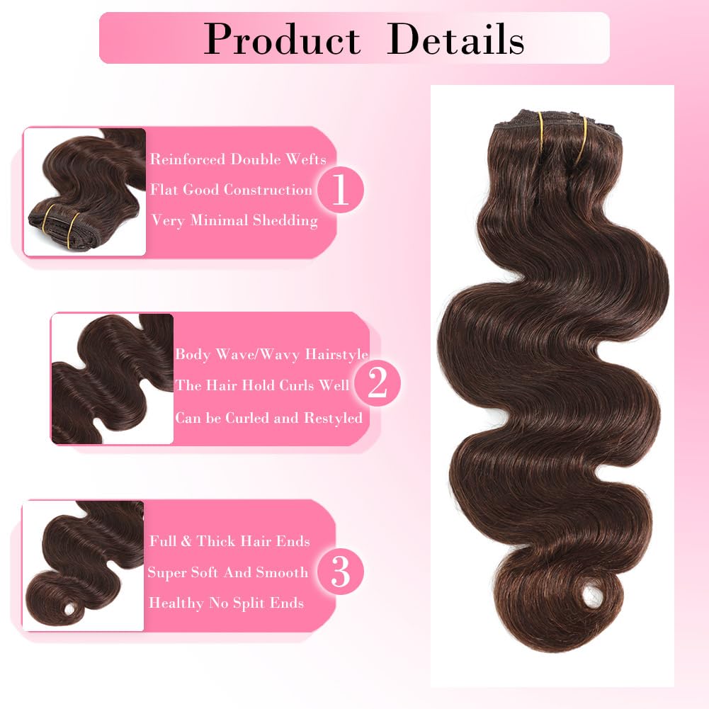 #4 Chocolate Brown Body Wave C - đánh giá và giá Seamless Clip In Hair Extensions Human Hair