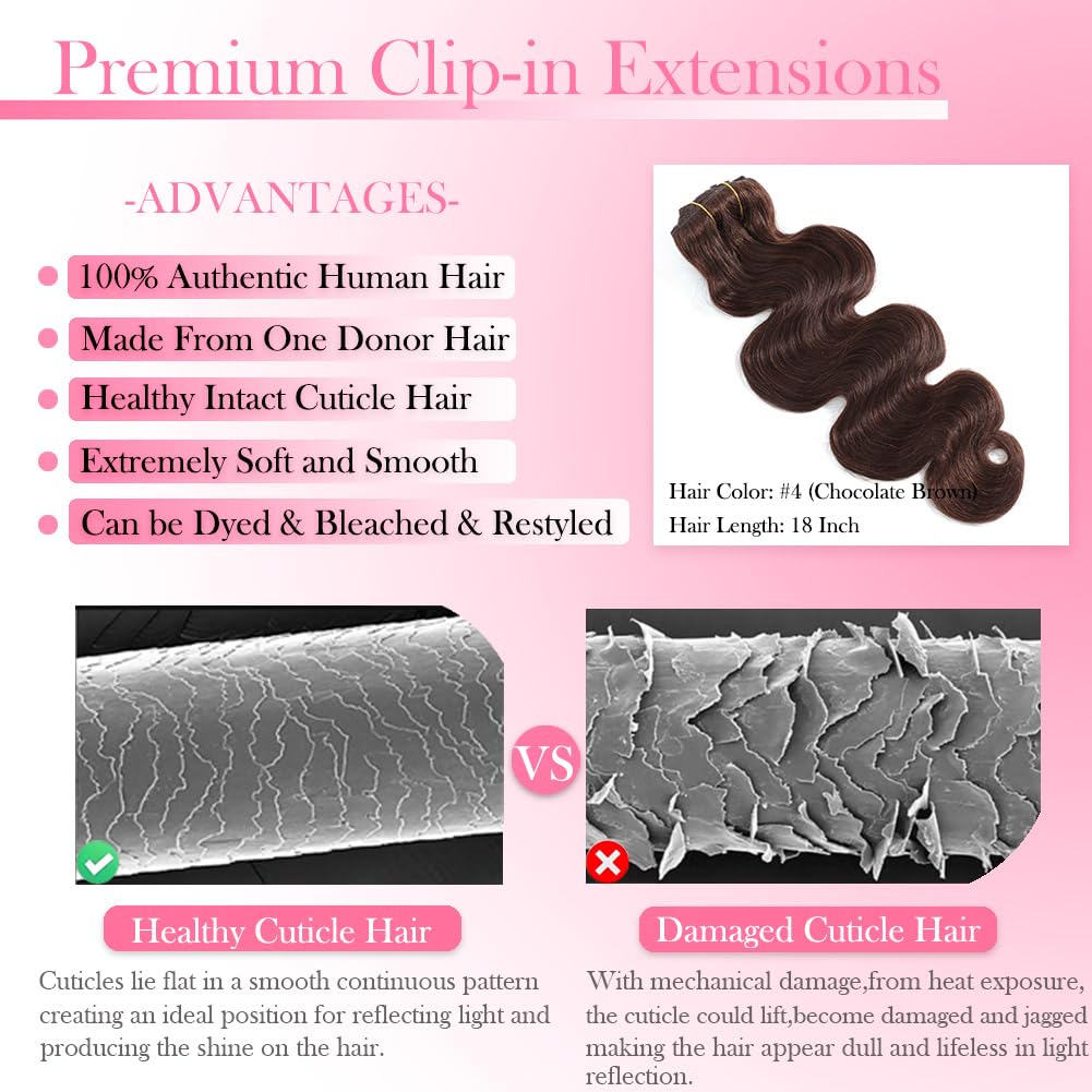 #4 Chocolate Brown Body Wave C - đánh giá và giá Seamless Clip In Hair Extensions Human Hair