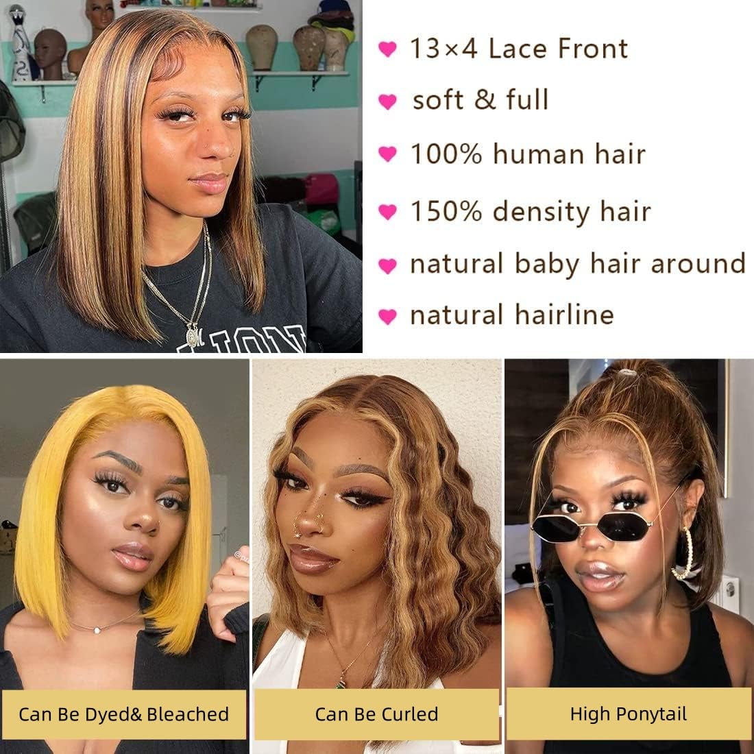 Bob Wig Human Hair 13x4 HD Lac - đánh giá và giá Pre Parted 13X4 Lace Front Bob Wig