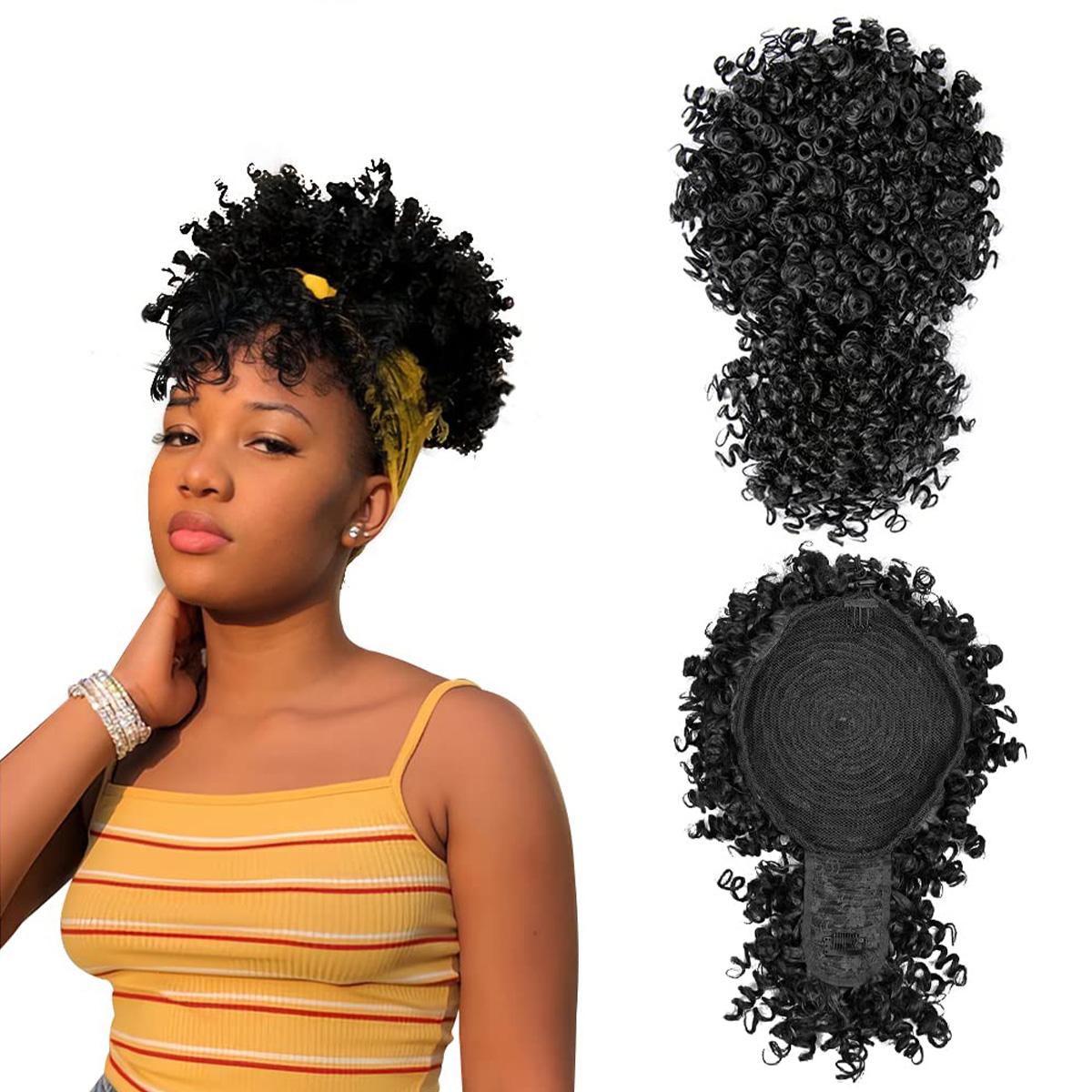 Afro Puff Synthetic Drawstring - đánh giá và giá Drawstring Afro Curly Puff Ponytail