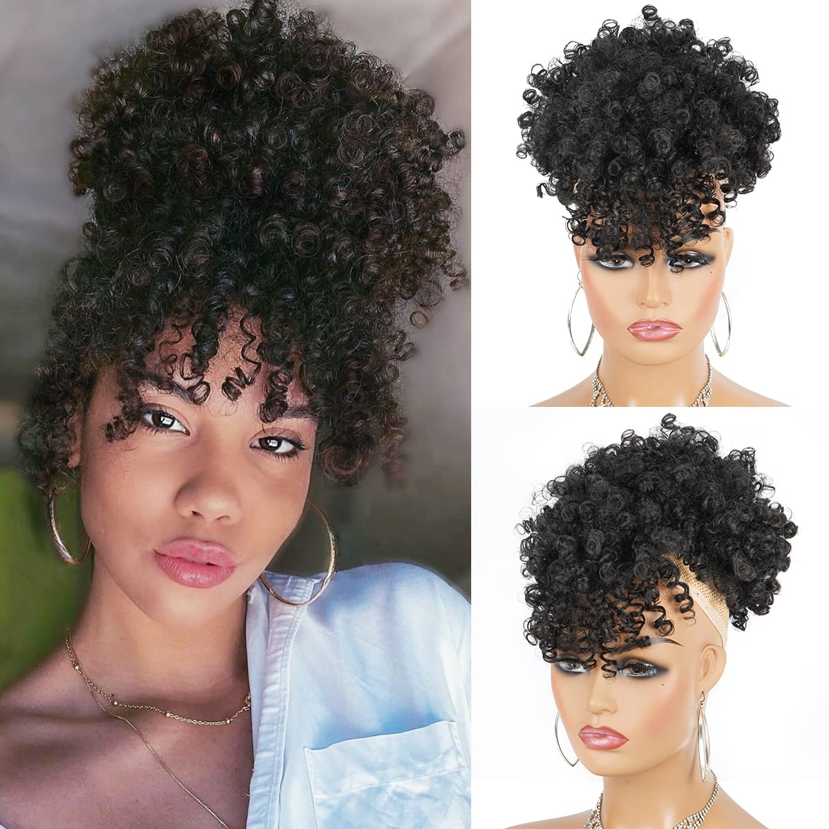 Afro Puff Synthetic Drawstring - đánh giá và giá Drawstring Afro Curly Puff Ponytail