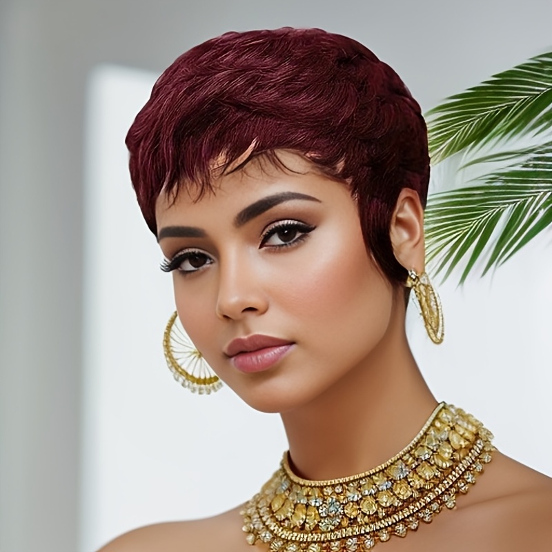 Red Wig Human Hair Short Pixie - đánh giá và giá Short Pixie Cut Wig Human Hair Cheap