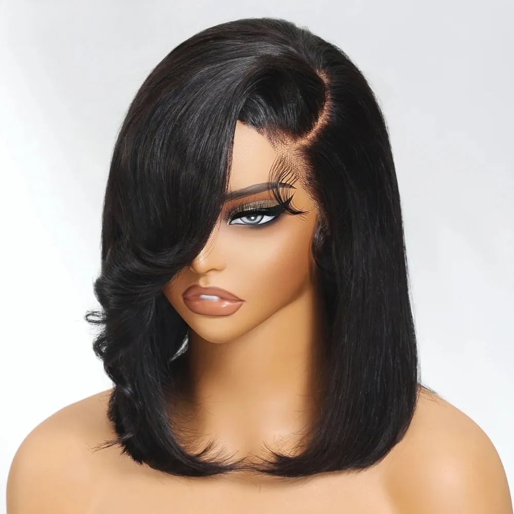 Black Short Bob Straight Lace  - đánh giá và giá Pre Parted 13X4 Lace Front Bob Wig