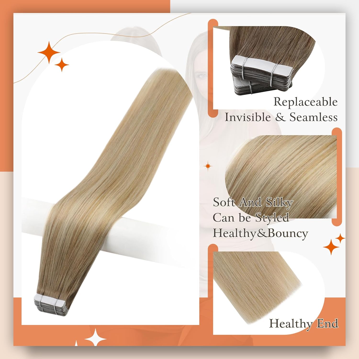 Toàn Phần Sáng Bóng Omber Băng - đánh giá và giá Invisible Tape In Extensions Real Hair